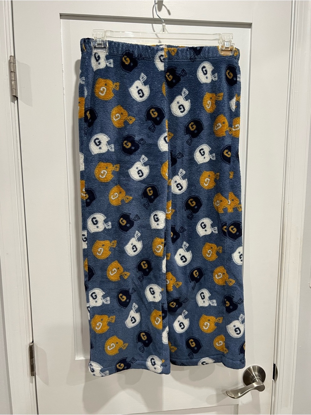 GAP Blue Fleece Kids Pajama Pants with White, Navy & Gold Helmet Print